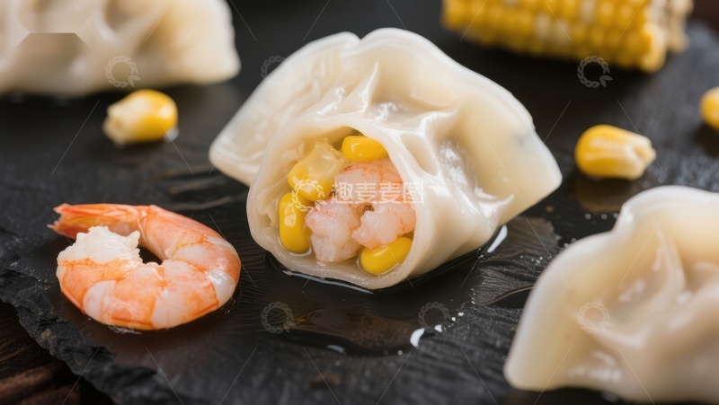 高清大图下载【趣麦麦图】鲜虾玉米饺子特写