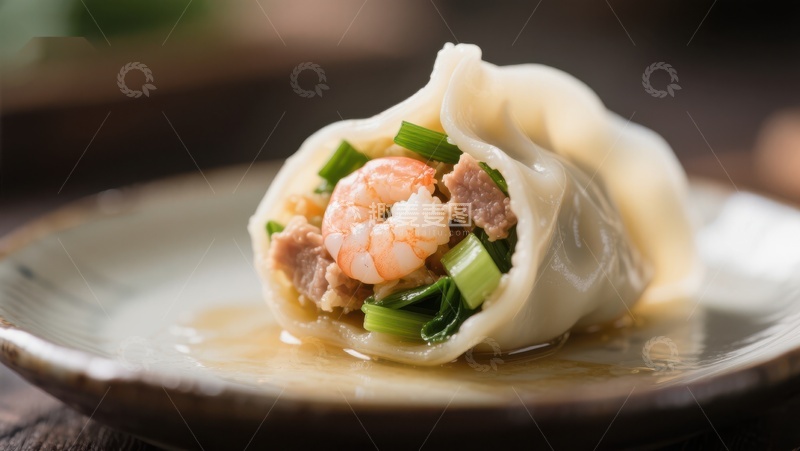 高清大图下载【趣麦麦图】鲜美虾仁饺子，诱人美食特写