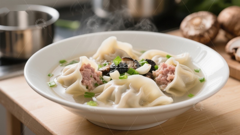 高清大图下载【趣麦麦图】热腾腾的馄饨汤