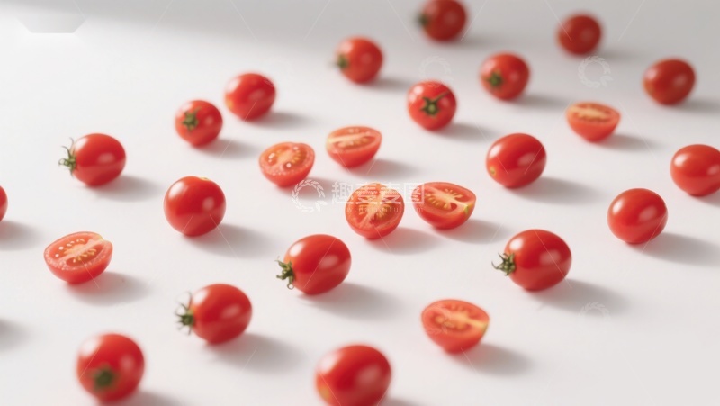 高清大图下载【趣麦麦图】樱桃番茄散落白色背景