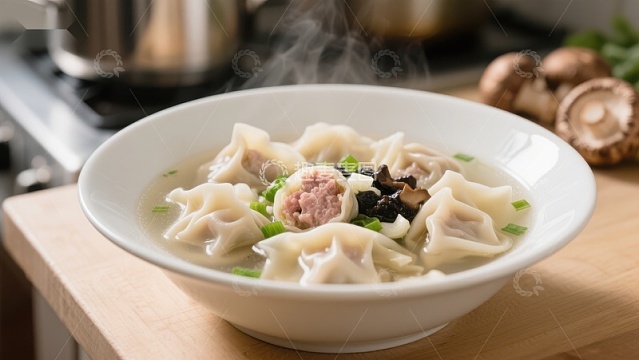 热气腾腾的馄饨汤