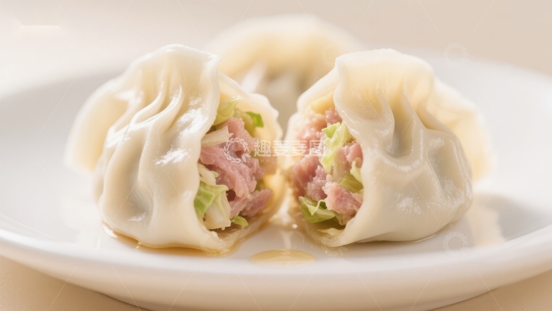高清大图下载【趣麦麦图】鲜美饺子，馅料丰富诱人
