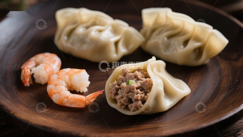 高清大图下载【趣麦麦图】鲜美饺子与虾仁的美味组合