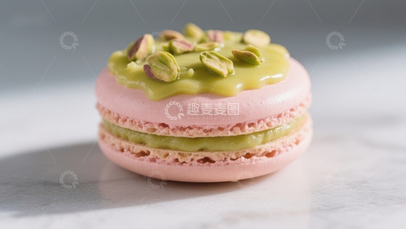 高清大图下载【趣麦麦图】粉色马卡龙配绿色馅料和开心果