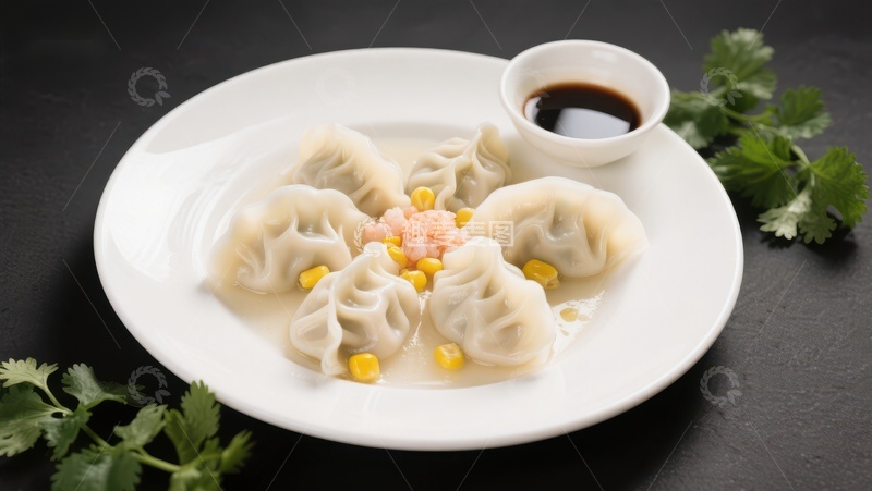 高清大图下载【趣麦麦图】清汤水饺配酱油碟