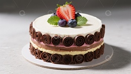 巧克力卷边奶油蛋糕配新鲜水果
