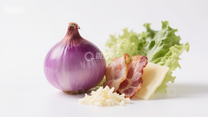 高清大图下载【趣麦麦图】洋葱培根生菜奶酪食材组合