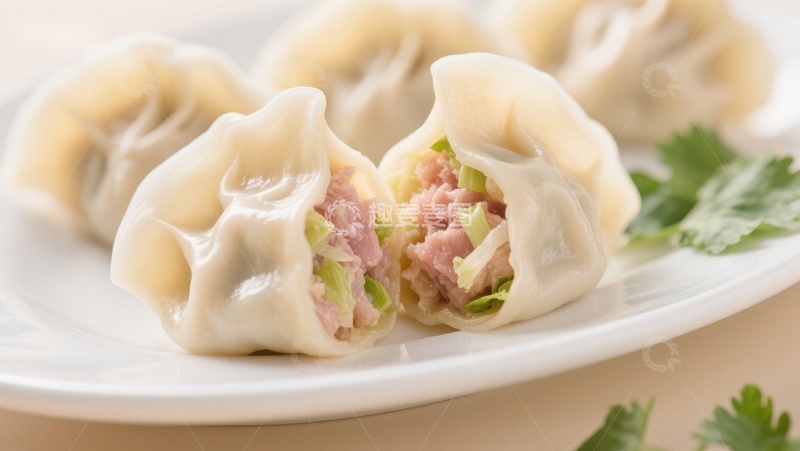 高清大图下载【趣麦麦图】鲜美饺子，馅料丰富诱人