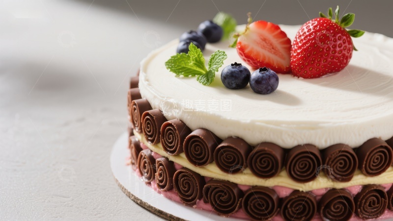 高清大图下载【趣麦麦图】草莓蓝莓巧克力蛋糕