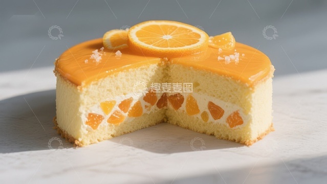 橙香慕斯蛋糕，切面展示
