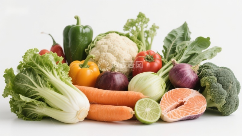 高清大图下载【趣麦麦图】新鲜蔬菜与三文鱼组合