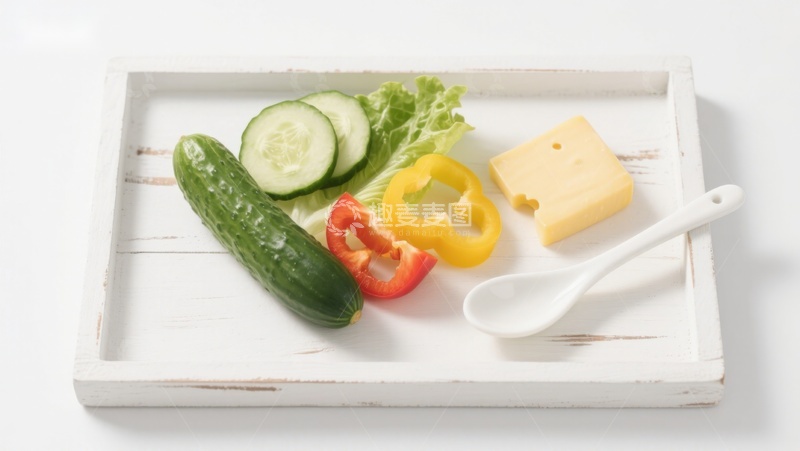 高清大图下载【趣麦麦图】蔬菜奶酪与勺子摆盘