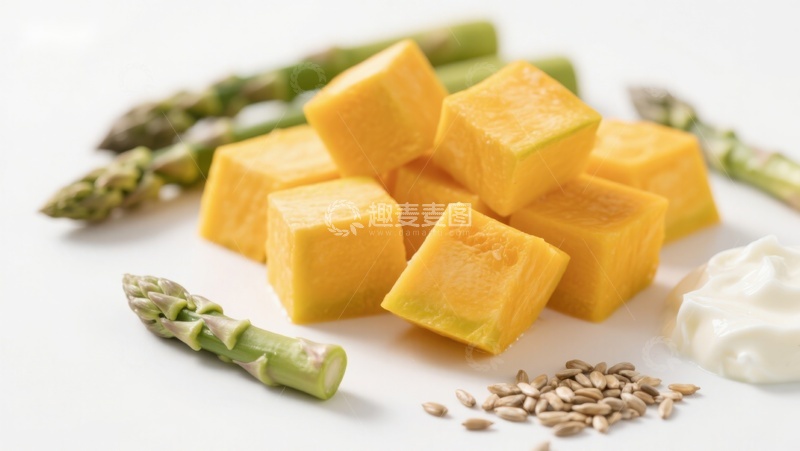 高清大图下载【趣麦麦图】南瓜块与芦笋的健康食材组合