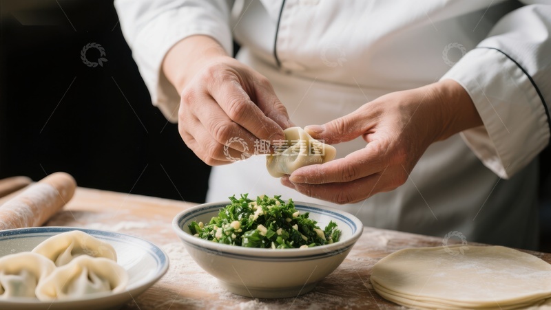高清大图下载【趣麦麦图】厨师精心制作饺子