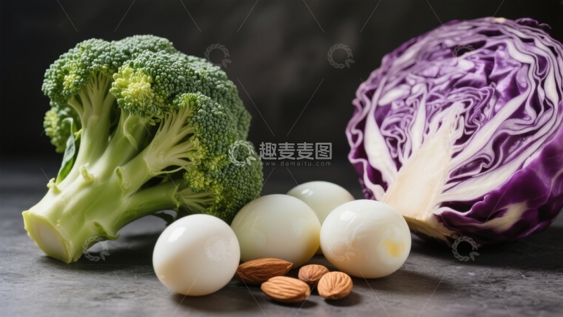 高清大图下载【趣麦麦图】新鲜蔬菜与鸡蛋坚果组合