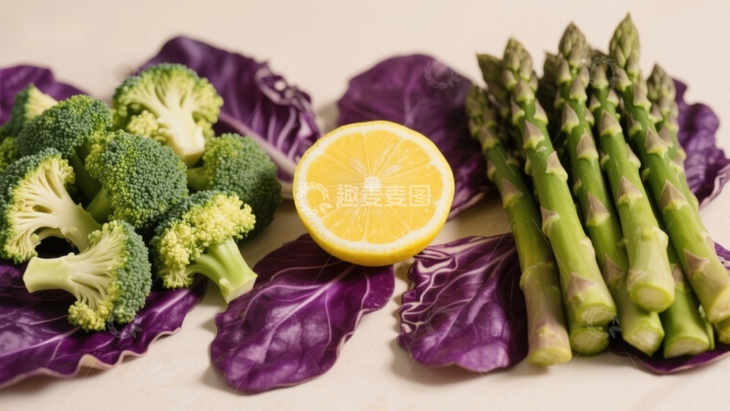 高清大图下载【趣麦麦图】新鲜蔬菜与柠檬摆盘
