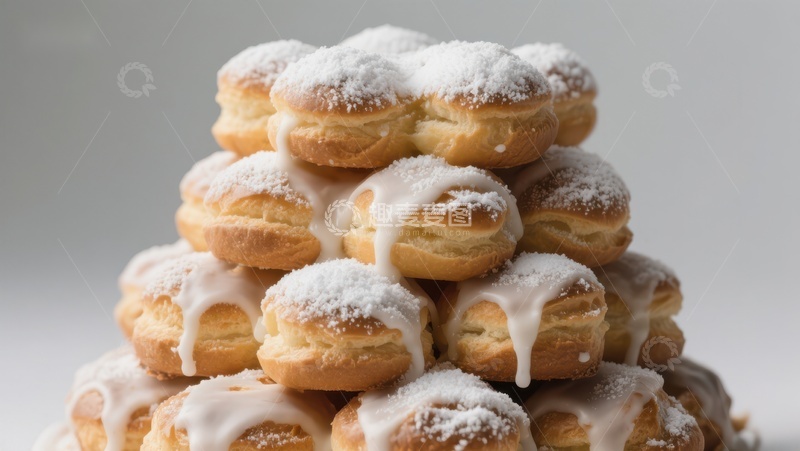 高清大图下载【趣麦麦图】奶油泡芙塔，撒上糖粉