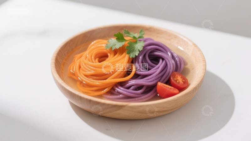 高清大图下载【趣麦麦图】色彩斑斓的面条配樱桃番茄