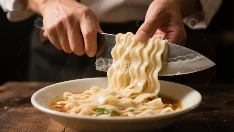 高清大图下载【趣麦麦图】厨师用刀切割面条