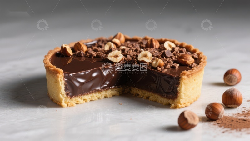 高清大图下载【趣麦麦图】巧克力榛子馅饼，切片展示