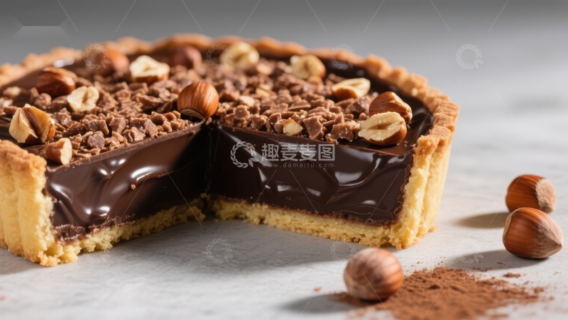 高清大图下载【趣麦麦图】巧克力榛子馅饼，切片展示