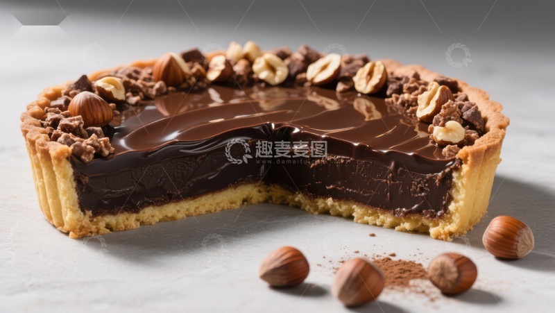 高清大图下载【趣麦麦图】巧克力榛子馅饼，切片展示