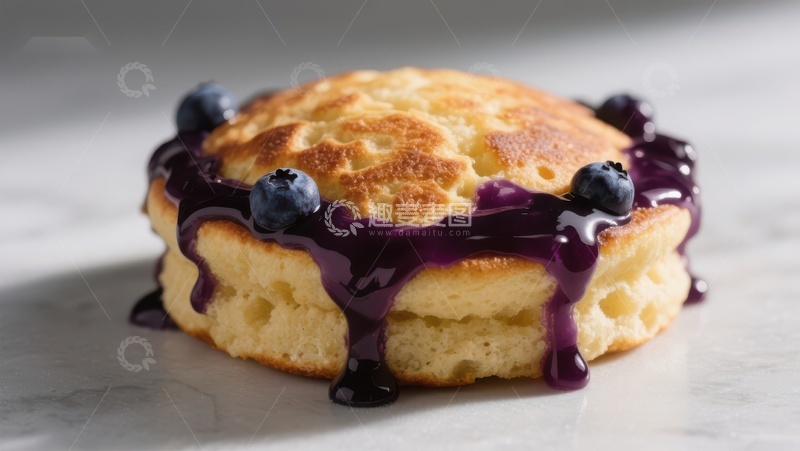 高清大图下载【趣麦麦图】蓝莓酱淋面的金黄松饼