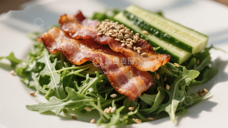 高清大图下载【趣麦麦图】培根芝麻沙拉配黄瓜