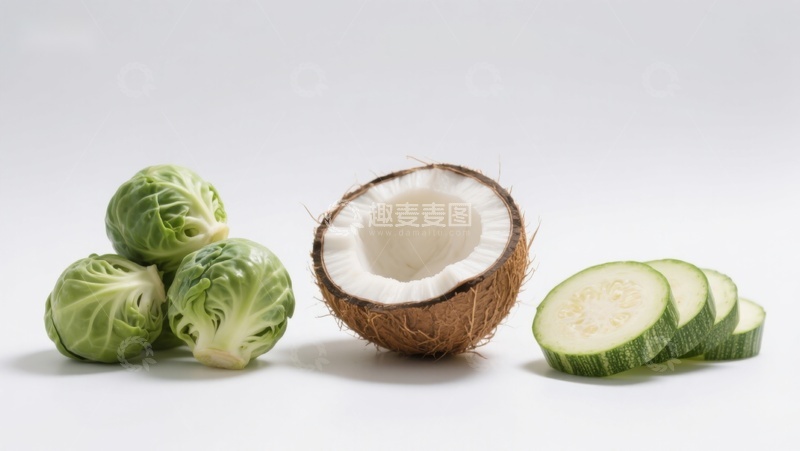 高清大图下载【趣麦麦图】椰子、西兰花与黄瓜切片