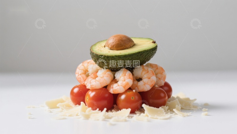 高清大图下载【趣麦麦图】虾仁番茄牛油果堆叠摆盘