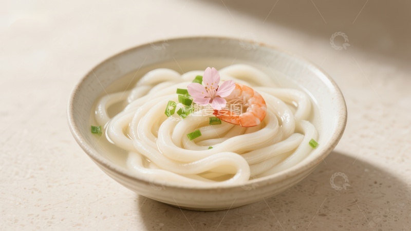 高清大图下载【趣麦麦图】清汤乌冬面配虾仁和樱花