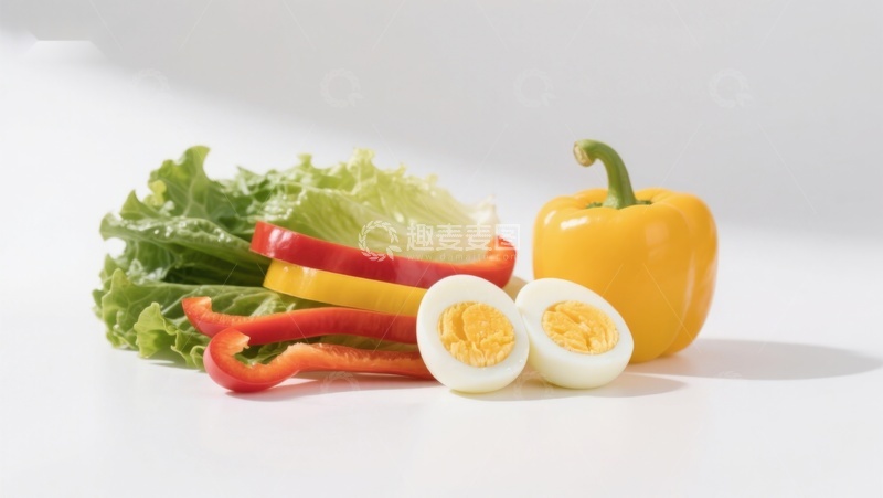 高清大图下载【趣麦麦图】新鲜蔬菜与煮鸡蛋组合