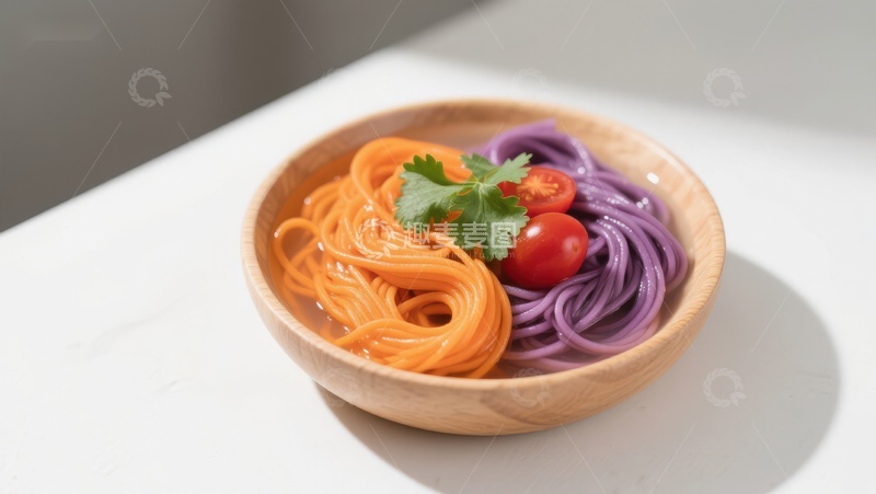 高清大图下载【趣麦麦图】色彩斑斓的面条配樱桃番茄