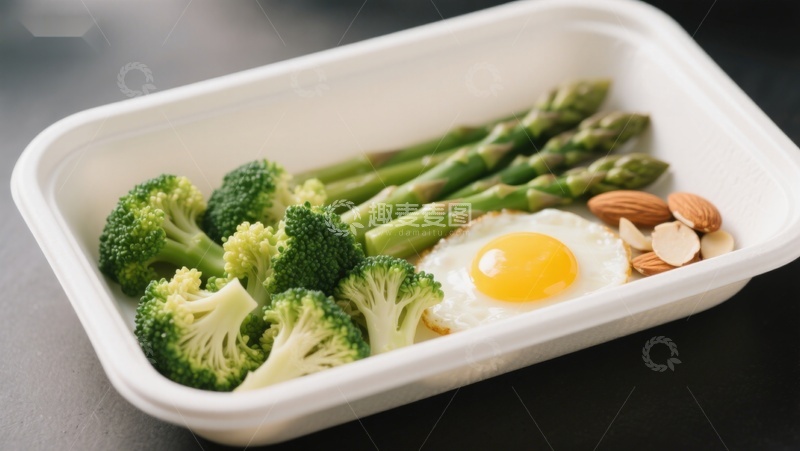 高清大图下载【趣麦麦图】健康餐盒含西兰花芦笋煎蛋