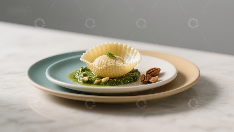 高清大图下载【趣麦麦图】精致甜点：奶油馅饼配坚果与酱料