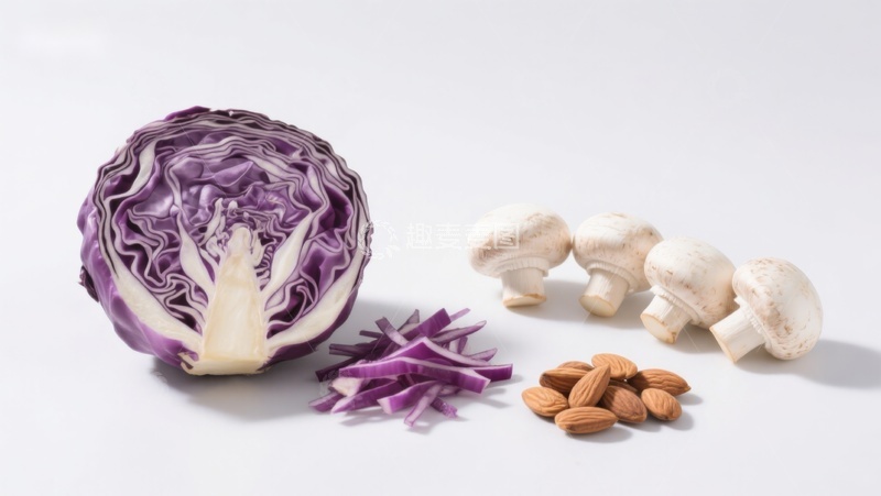 高清大图下载【趣麦麦图】紫甘蓝、蘑菇与杏仁静物
