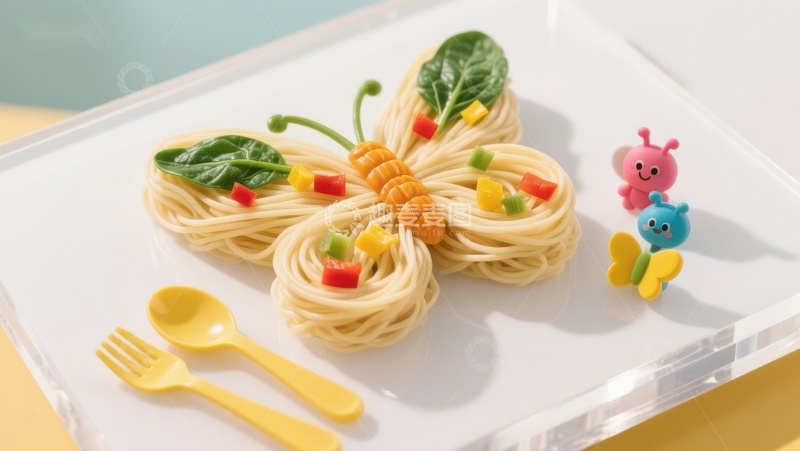 高清大图下载【趣麦麦图】创意蝴蝶意面，童趣餐盘设计