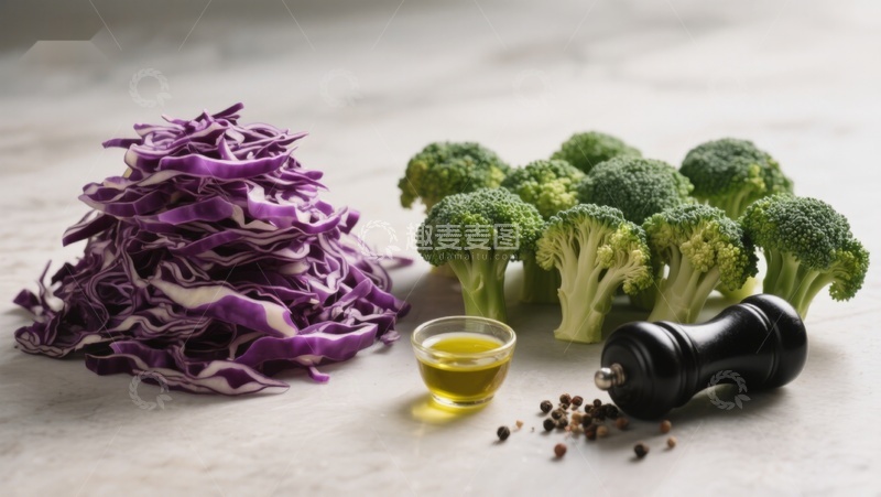 高清大图下载【趣麦麦图】紫甘蓝西兰花与调味料