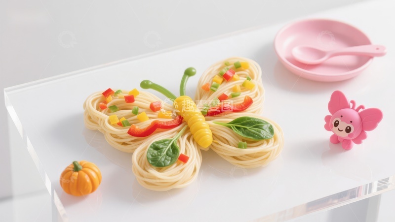 高清大图下载【趣麦麦图】创意蝴蝶意面装饰餐盘