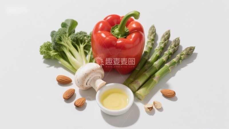 高清大图下载【趣麦麦图】新鲜蔬菜与坚果食材组合