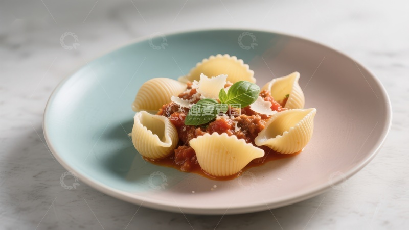 高清大图下载【趣麦麦图】意式贝壳面配番茄肉酱