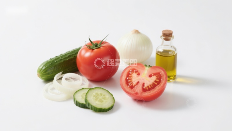 高清大图下载【趣麦麦图】新鲜蔬菜与橄榄油摆拍