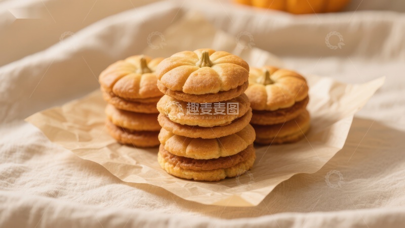 高清大图下载【趣麦麦图】南瓜造型饼干堆叠展示