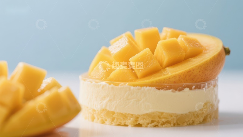 高清大图下载【趣麦麦图】-芒果慕斯蛋糕，清新美味