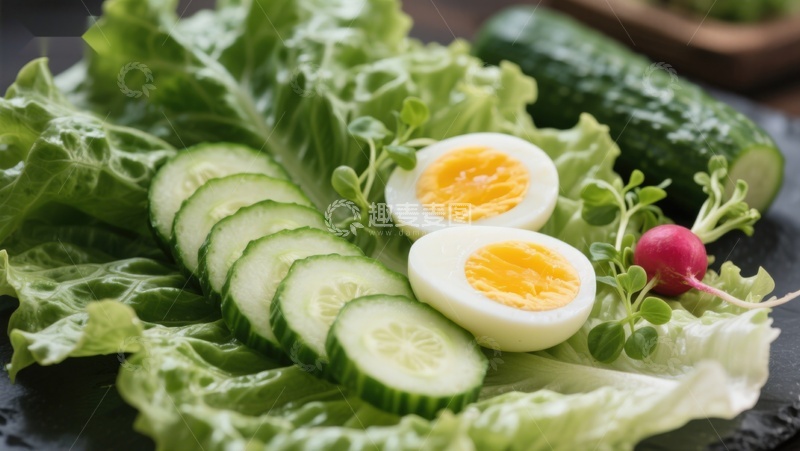 高清大图下载【趣麦麦图】新鲜蔬菜与煮鸡蛋沙拉