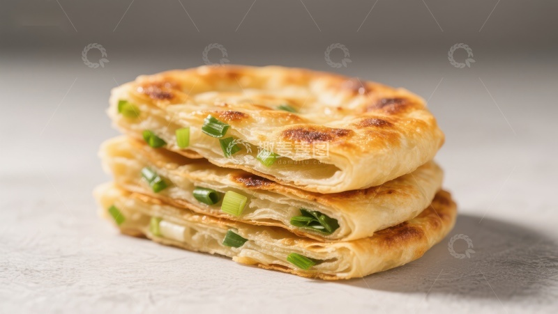 高清大图下载【趣麦麦图】金黄葱香饼叠放特写