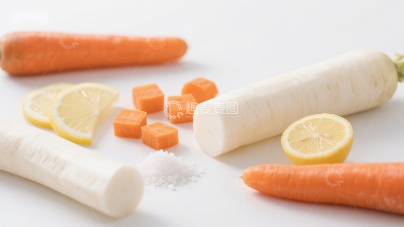 高清大图下载【趣麦麦图】胡萝卜与白萝卜切片摆盘