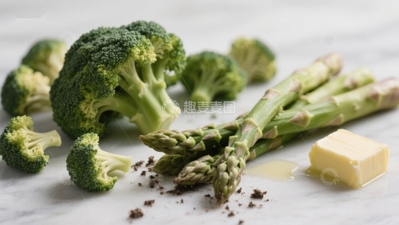 高清大图下载【趣麦麦图】西兰花与芦笋配黄油