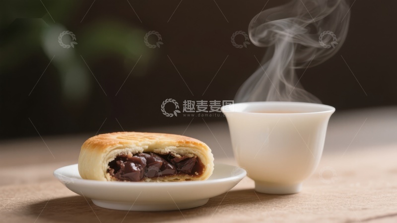 高清大图下载【趣麦麦图】热茶与豆沙包的静谧时光