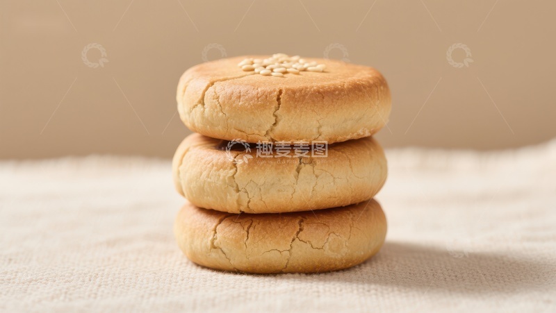 高清大图下载【趣麦麦图】三块叠放的芝麻糕点